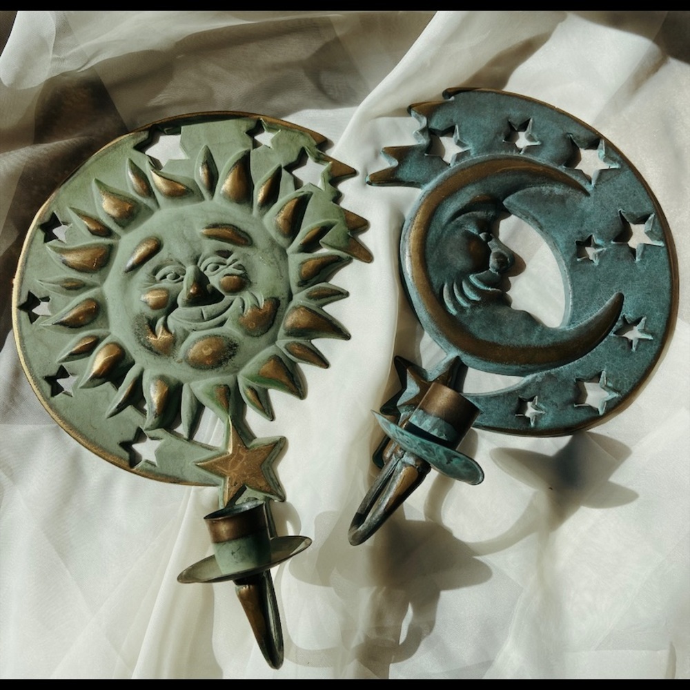 Vintage Sun and Moon Candle Holder Set